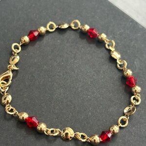 NWOT|18K Gold Filled Red Crystal Bracelet|6” Dainty Beaded Bracelet